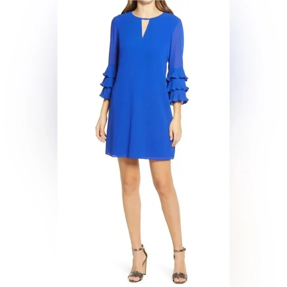 vince camuto chiffon sleeve dress Vince Camuto Women's Green Chiffon Balloon Sleeve Sheath Dress Size 4